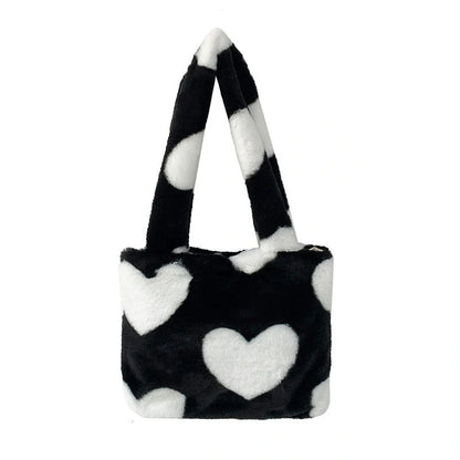 Women's Fashion Love Heart Furry Fluffy Underarm Bag in various colours