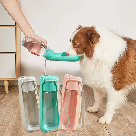 Portable folding dog water bottle with large 550ml capacity in various colors