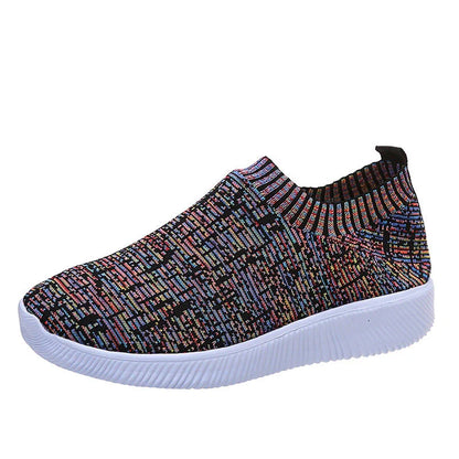 Stripe knit sock shoes in white, grey, and flower colour options