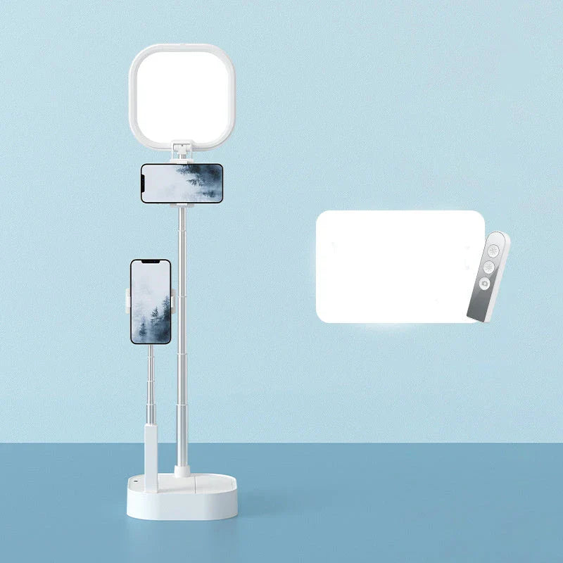 Adjustable live streaming mobile phone holder with wireless dimmable LED fill light for content creation and live broadcasts