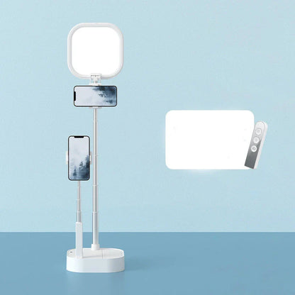 Adjustable live streaming mobile phone holder with wireless dimmable LED fill light for content creation and live broadcasts