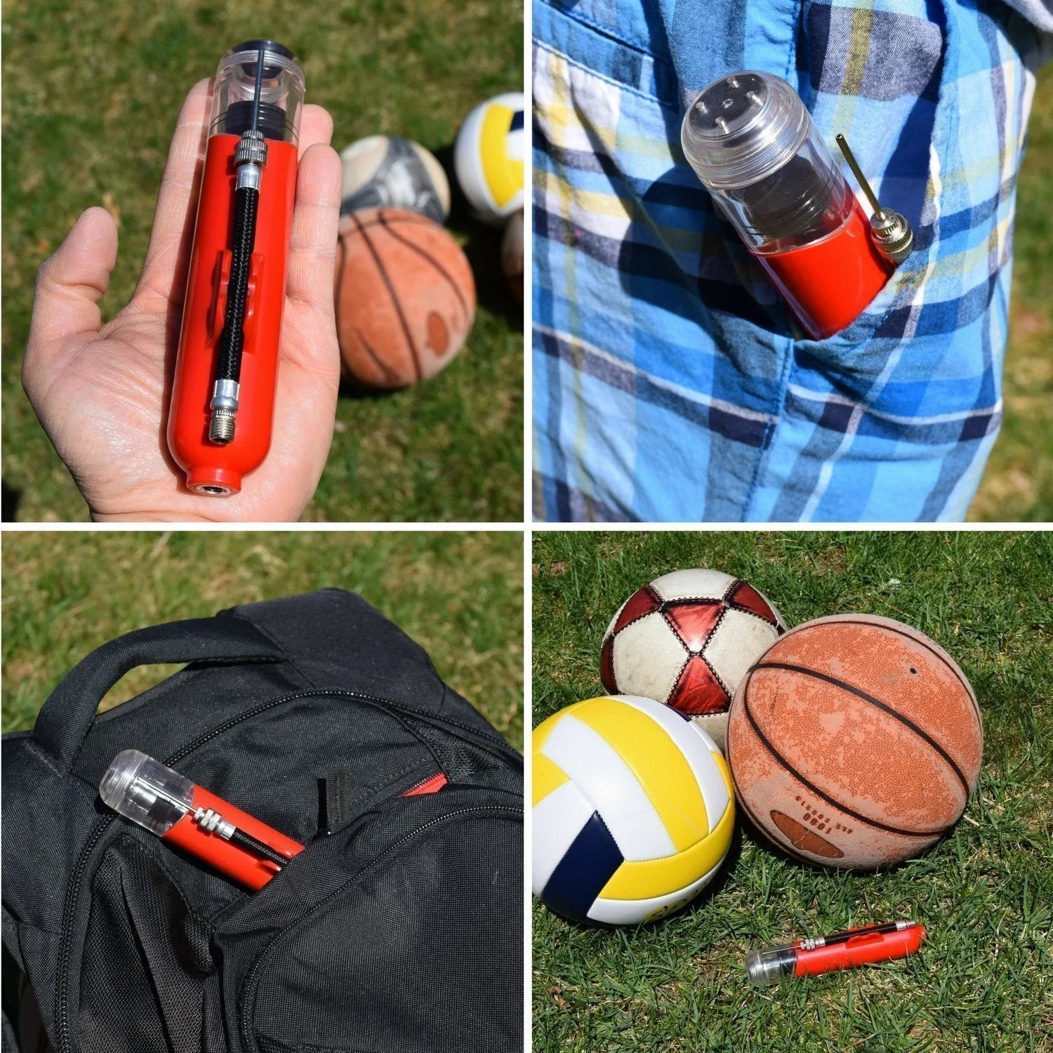 Portable air pump for basketball, football, and volleyball in various colours