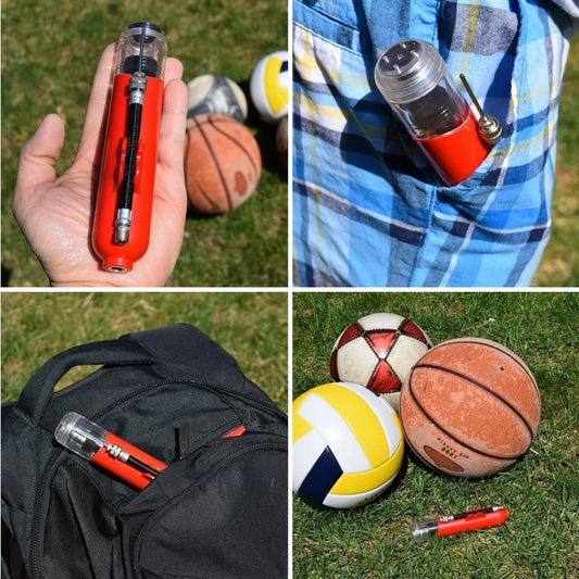 Portable air pump for basketball, football, and volleyball in various colours