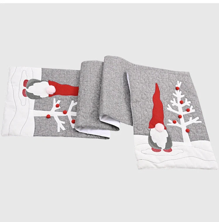 Christmas gnome plush doll grey table runner for festive dining table decoration