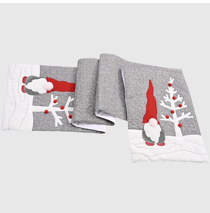 Christmas gnome plush doll grey table runner for festive dining table decoration