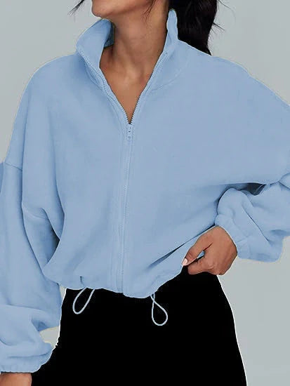 Women's polar fleece jacket with stand collar and zipper in various colours