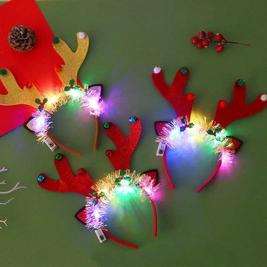 Glowing Christmas hair band with flashing deer horn and snowflake designs