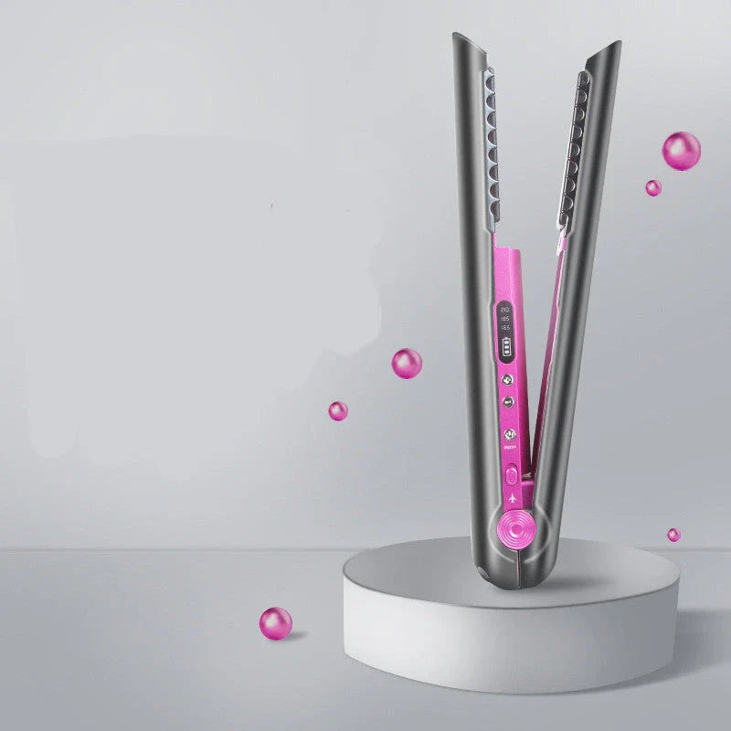 Cordless ceramic straightening and curling iron with rechargeable battery and adjustable heat settings