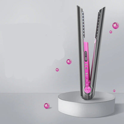 Cordless ceramic straightening and curling iron with rechargeable battery and adjustable heat settings