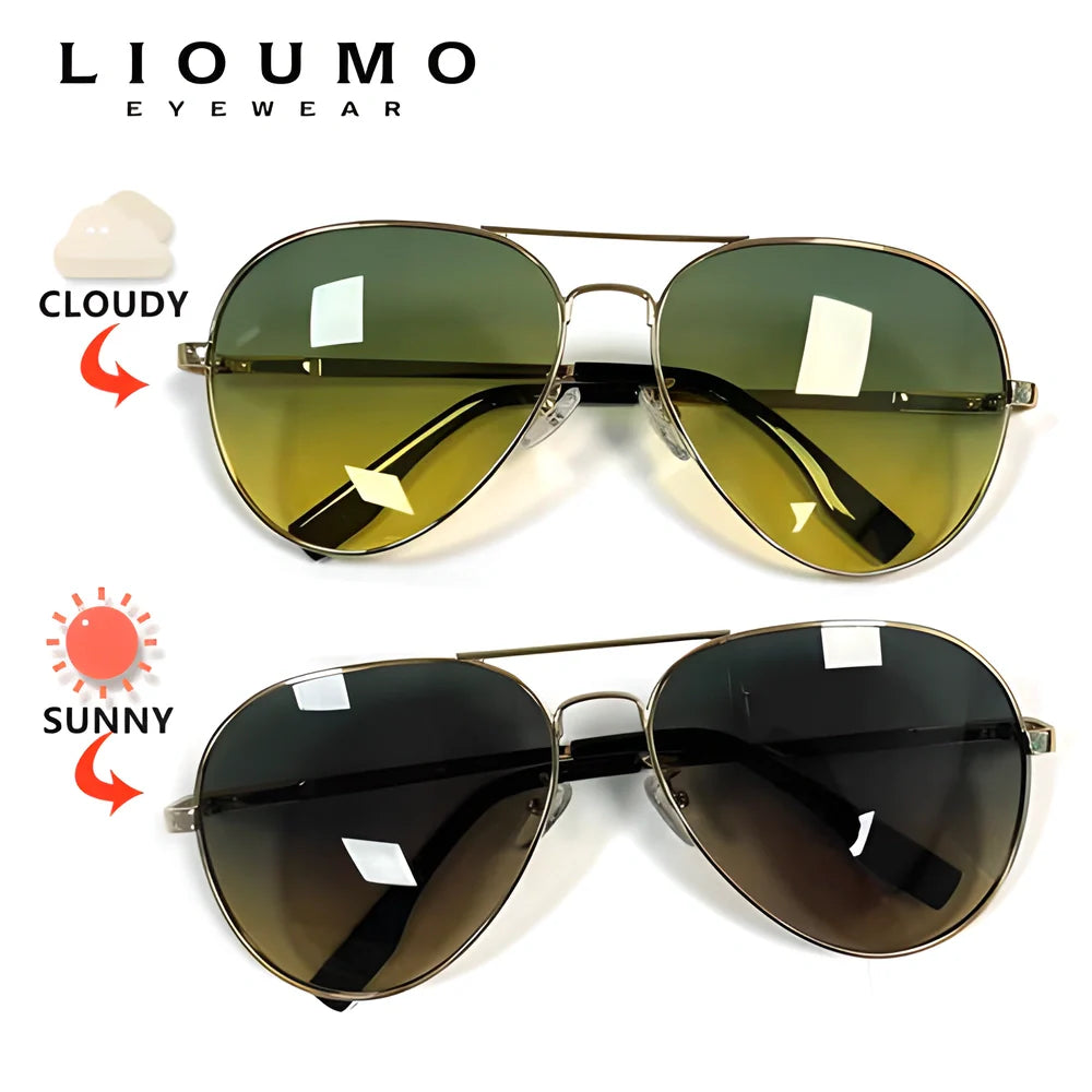 Polarized photochromic pilot sunglasses with alloy frame and TAC lenses for versatile outdoor use