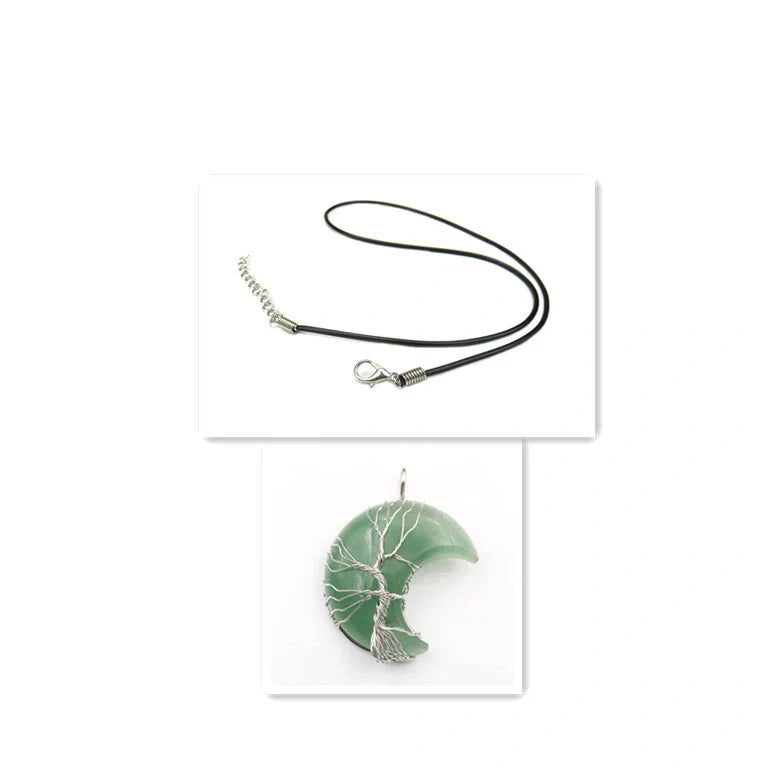 Handmade Moon Natural Crystal Stone Tree of Life Pendant Necklace in various colours