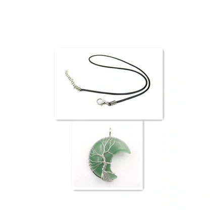 Handmade Moon Natural Crystal Stone Tree of Life Pendant Necklace in various colours