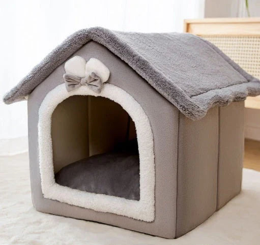 Cozy pet hideaway: Plush, foldable dog house and cat bed in various stylish designs