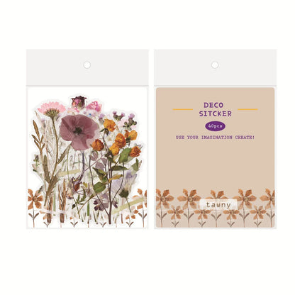 Retro Flower Nature DIY Sticker Pack with transparent flower and mushroom designs