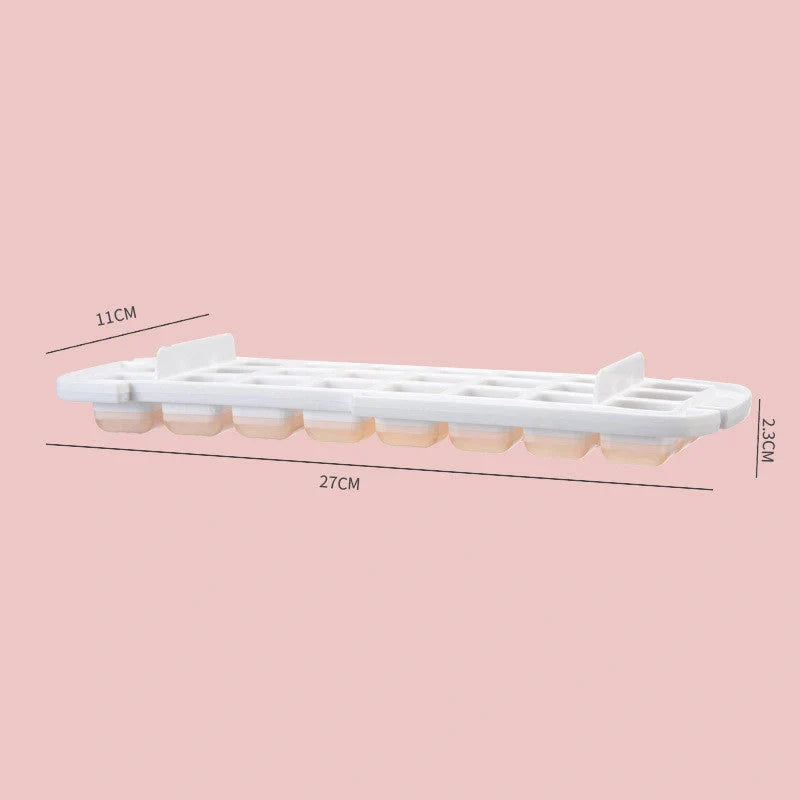 Quick demould ice cube tray set with storage box in yellow, blue, and pink