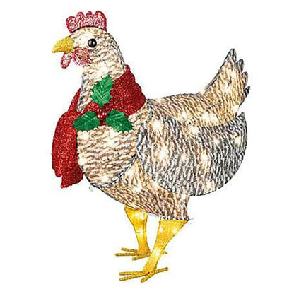 Decorated Christmas lantern with chicken design and scarf for garden decoration