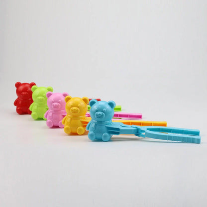 Heart-shaped snowball maker for kids in red, green, pink, yellow, and blue
