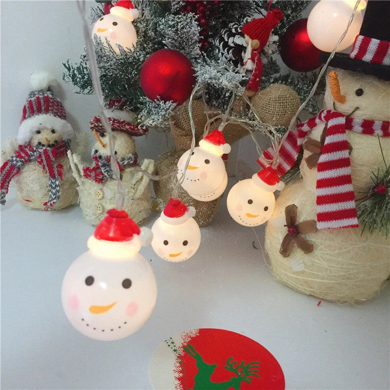 Navidad LED String Lights in Snowman, Snow Ball, and Santa Claus designs for festive decorations