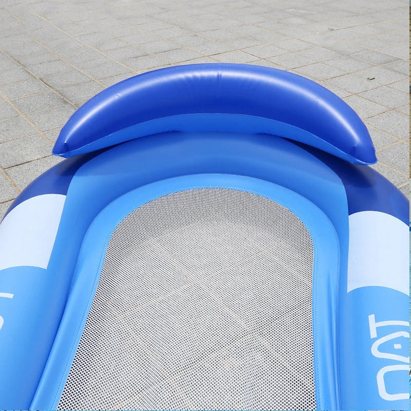 Hammock floating row with canopy in orange and dark blue, perfect for poolside relaxation