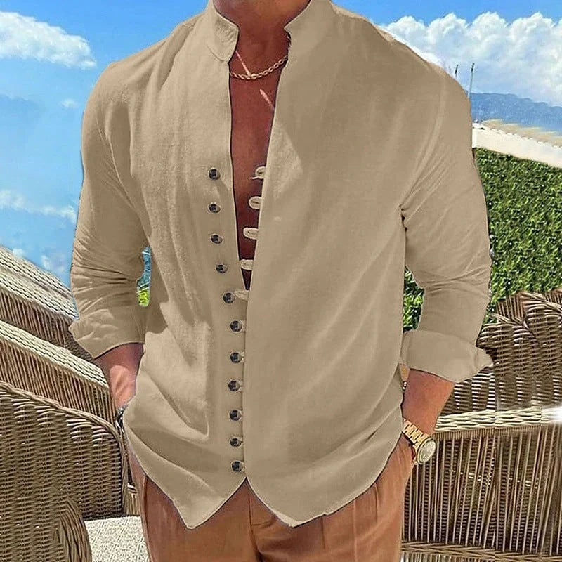 Cotton and linen loose long sleeve shirt in various colours