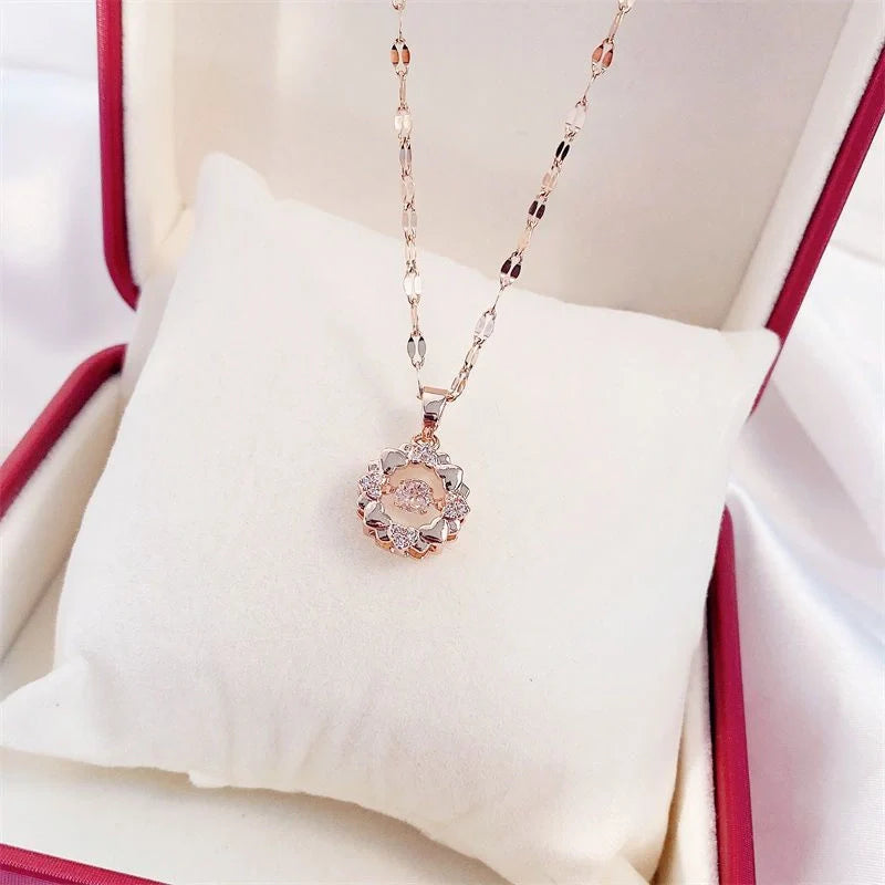 Valentine's Day titanium steel perfume bottle pendant necklace with zircon detail