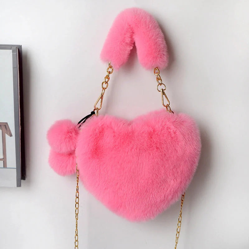 Love Bags Soft Plush Heart-Shaped Handbag for Women in various colours