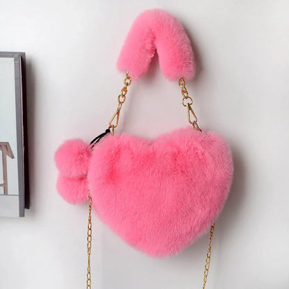 Love Bags Soft Plush Heart-Shaped Handbag for Women in various colours