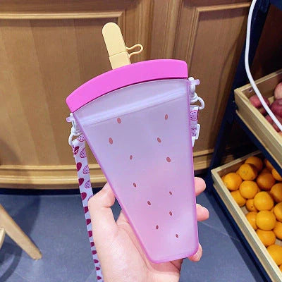 Anti-drop children's popsicle cup with cartoon design and cup rope