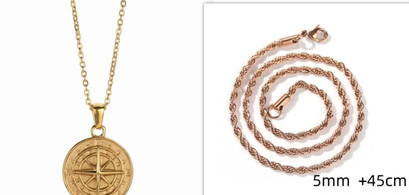Elegant Stainless Steel Compass Necklace in gold and silver designs