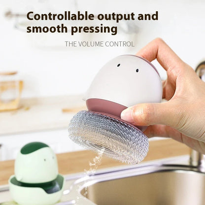 Automatic liquid filling dishwashing brush with cute chicken design and replaceable head