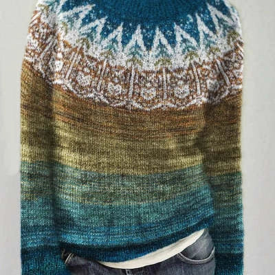Ethnic style jacquard knitted pullover for women in various colours