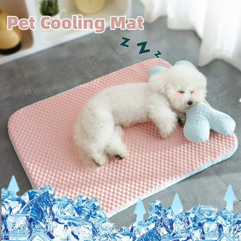 Breathable cooling pet mat for dogs and cats in pink, sizes S to XL