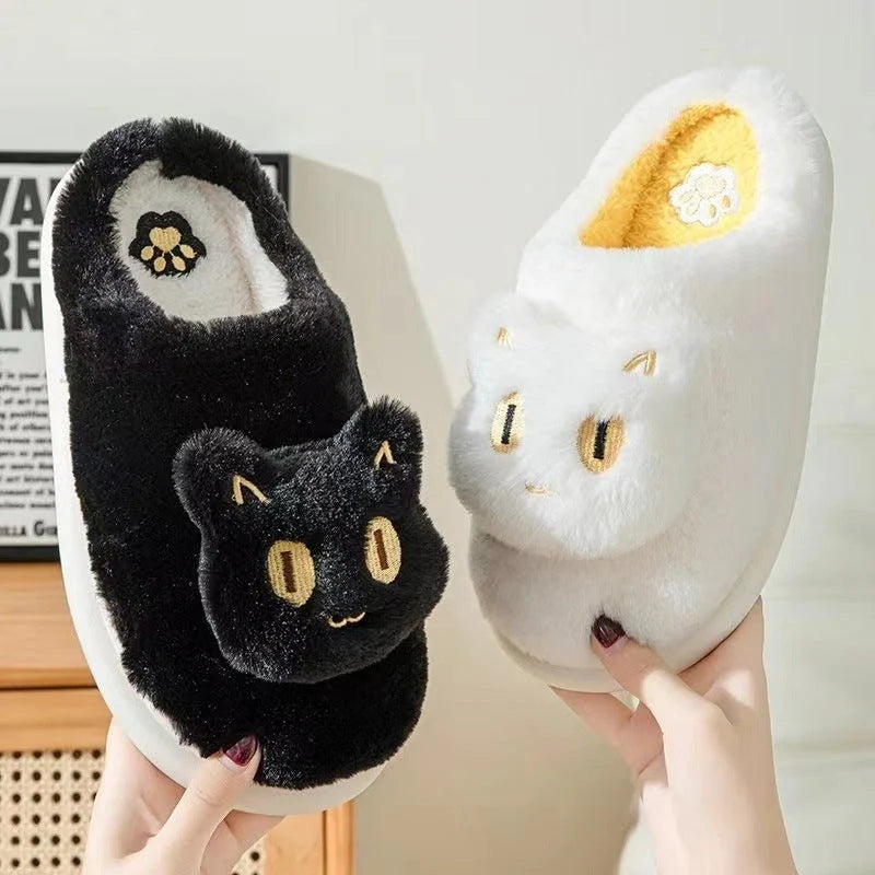 Cotton cat slippers with memory foam insole and cute cat face design