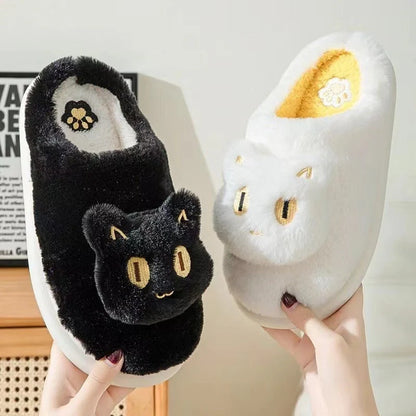 Cotton cat slippers with memory foam insole and cute cat face design