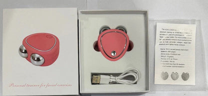Portable facial micro-current beauty instrument with dual roller massager for lifting, firming, and reducing puffiness