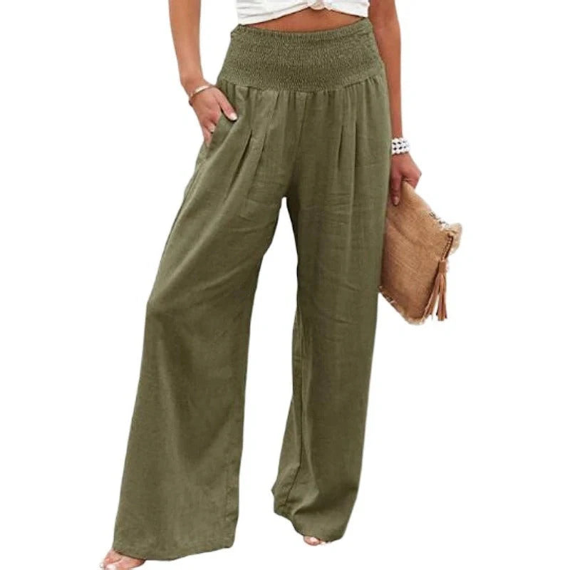 Women's stylish cotton linen wide leg trousers in various colours
