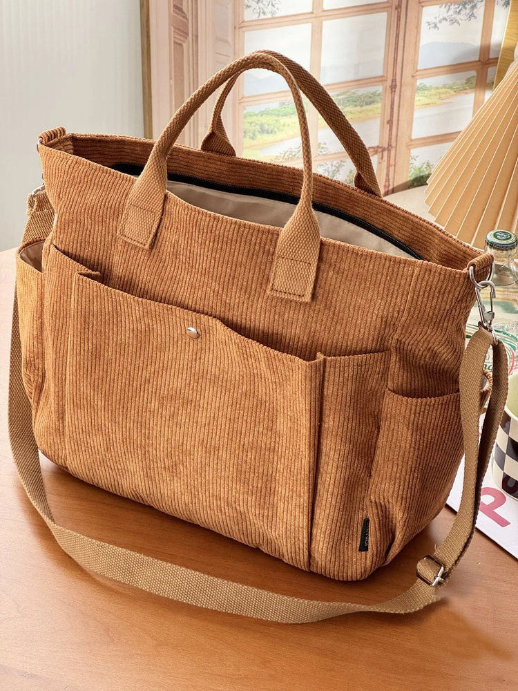 Stylish thick corduroy shoulder bag in various colors for daily commute