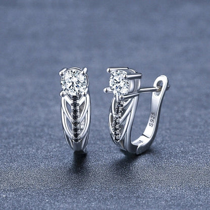 Elegant black hollow zircon copper plated earrings for women, perfect for any occasion.