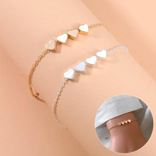 Korean-inspired thin chain heart bracelet for women in gold and silver