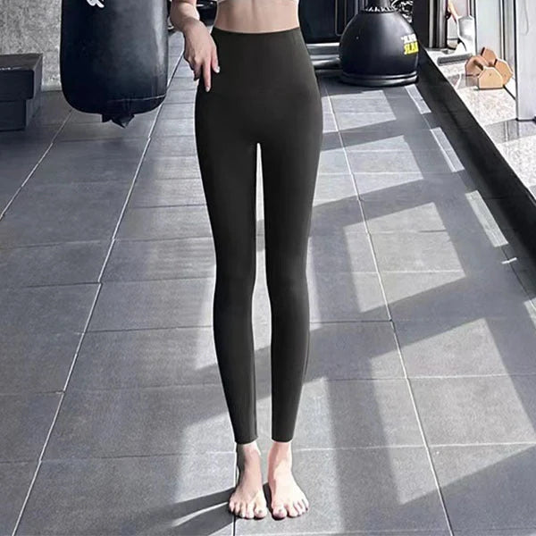 Winter fleece leggings with high waist and tummy control in black, grey, and brown