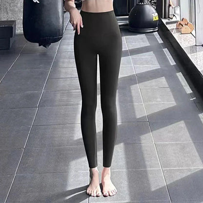Winter fleece leggings with high waist and tummy control in black, grey, and brown