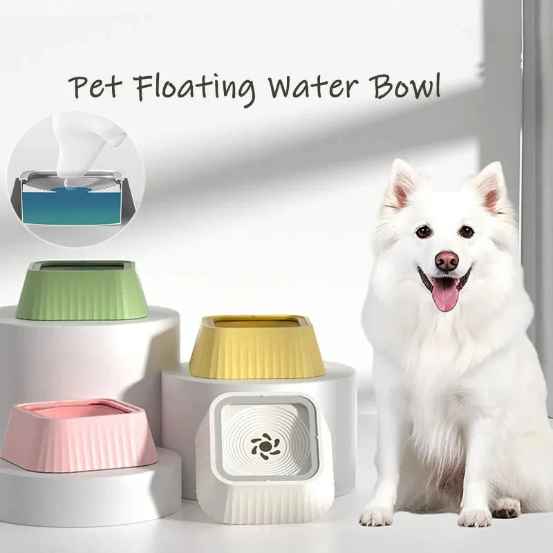 A premium floating pet bowl with a suspended water table design to prevent splashing and keep pets' faces dry