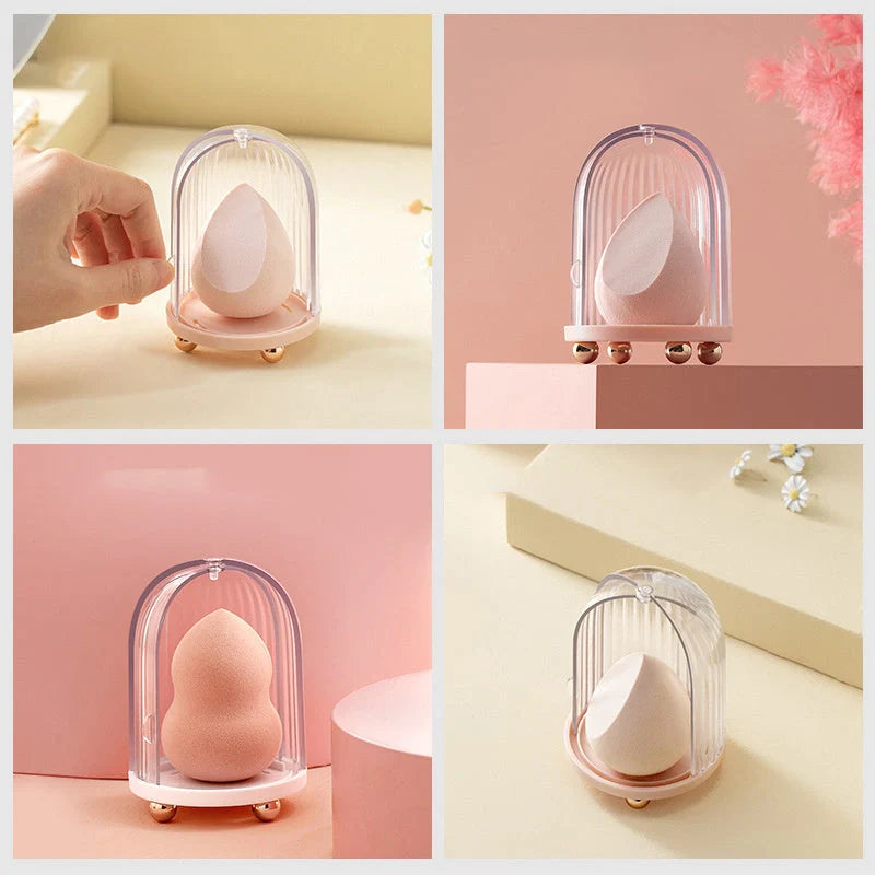 Transparent birdcage cosmetic storage box for makeup sponges