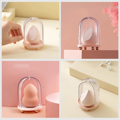 Transparent birdcage cosmetic storage box for makeup sponges