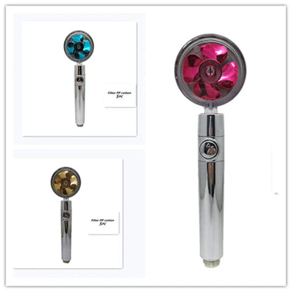 A high-pressure shower head with a stop button, cotton filter, and powerful water pressure for a luxurious bathing experience.