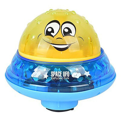 Rotating water sprinkler toy with colourful design and water spray feature for children's bath time fun