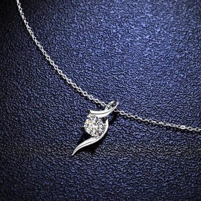 Elegant 925 sterling silver necklace with a sparkling moissanite diamond pendant, showcasing exceptional British craftsmanship.