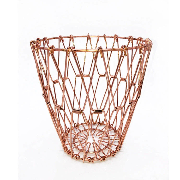 Stainless steel foldable fruit tray with copper finish for kitchen storage