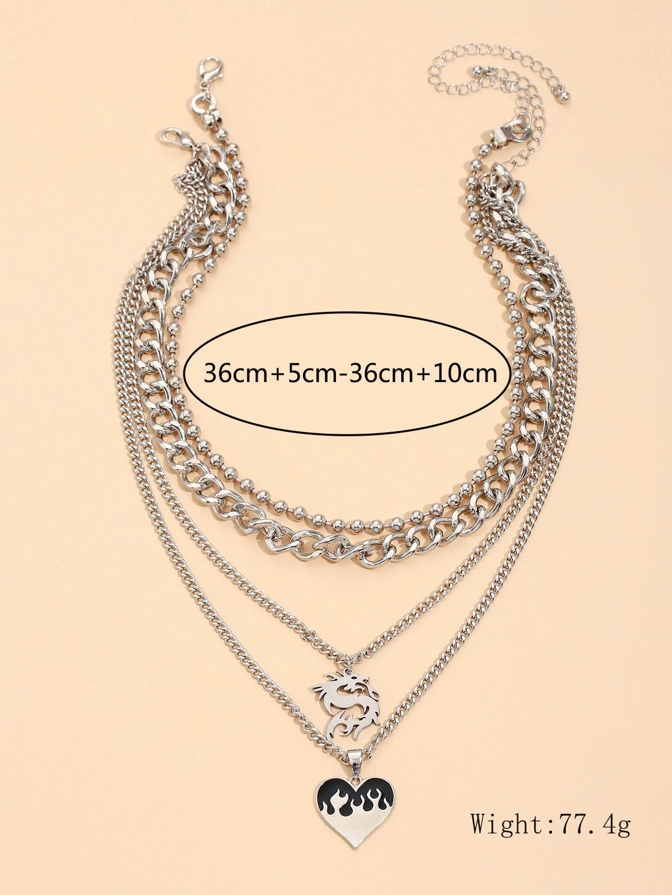 Simple Love Dragon Pendant with adjustable alloy chain in silver electroplated finish