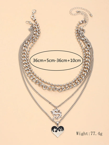 Simple Love Dragon Pendant with adjustable alloy chain in silver electroplated finish